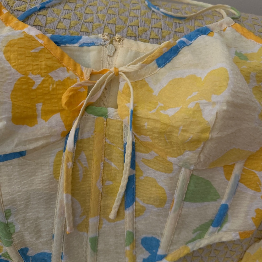 Sabo Skirt Yellow and Blue Floral Maxi Skirt & Corset Top S/M - Picture 4 of 8